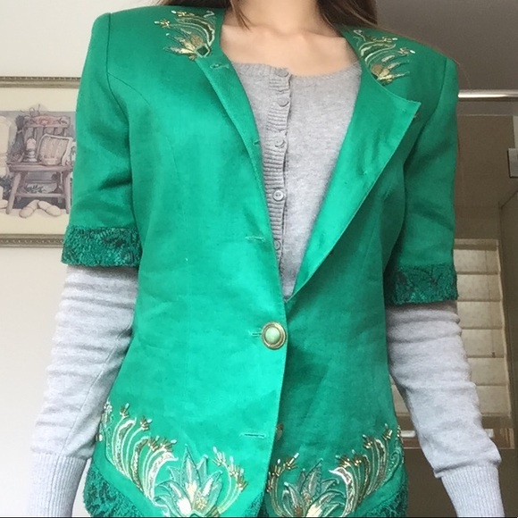 Gorgeous emerald green vintage top - Picture 4 of 9